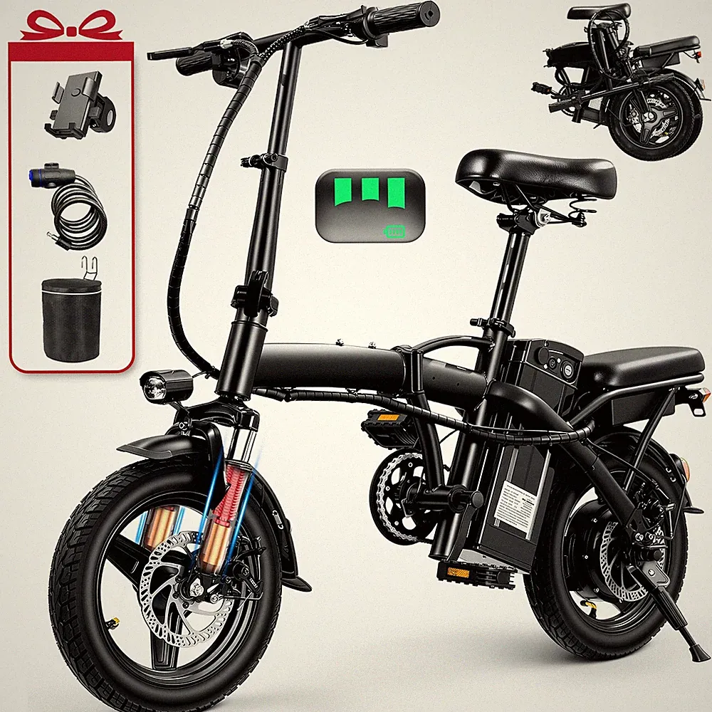 14" Folding Electric Bike for Adults, 560W Peak Motor 24MPH Ebike, 32Miles Long