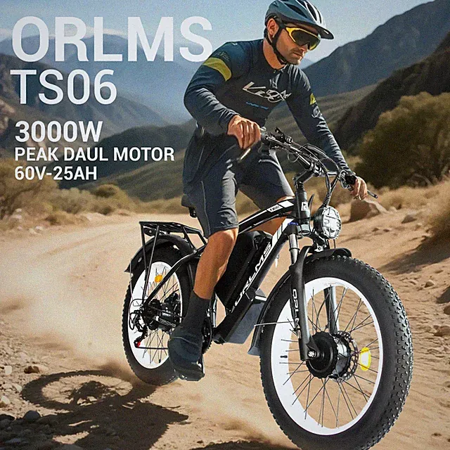 3000w Peak Dual Motor Electric Bike 60v 25ah Long Range Electric Mountain Bike