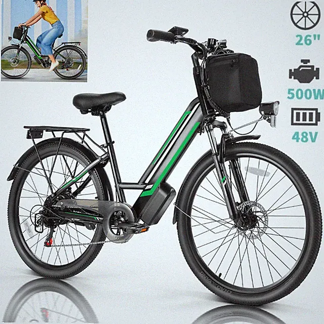 ⭐500W Motor Electric Bike w/48V Li-Battery 26in Cruiser Bicycle Mountain E-Bike⭐