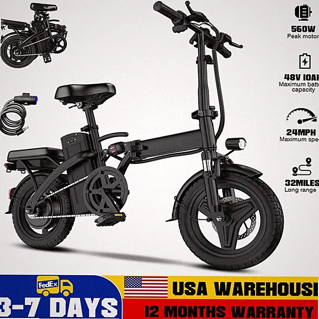 Electric Bike 560W 14" Foldable Ebike 48V 10.4Ah 24MPH for Adults Teens Commuter