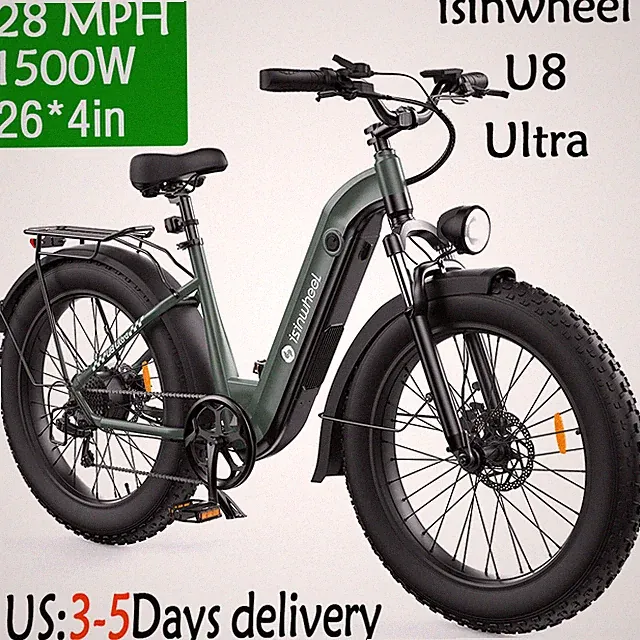 isinwheel U8 Ultra Off-road Ebike 28mph 48V 7-Speed E-Mountainbike 26''Fat Tires